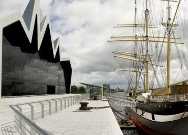 View of the Tall Ship beside the Riverside Museum in Glasgow